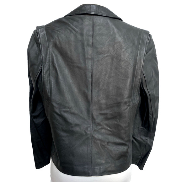 Ted Lapidus Leather Jacket Blazer Gray Long Sleeve France Pockets Vintage 42 L - Picture 2 of 8